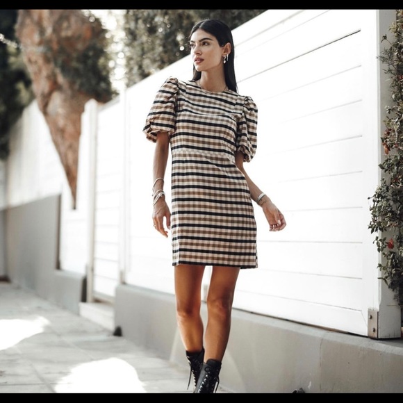 Hm checkered mini dress Xs brown black Nwt - Picture 2 of 3